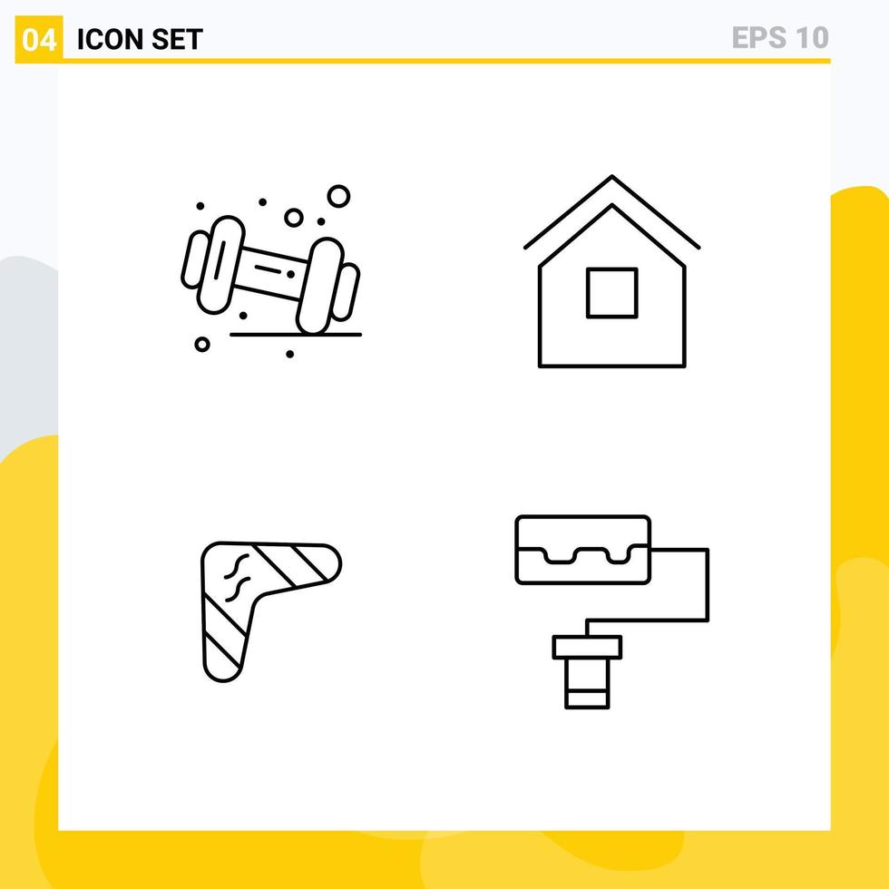 4 signos de línea universal símbolos de dieta australia gimnasio casa boomerang elementos de diseño vectorial editables vector