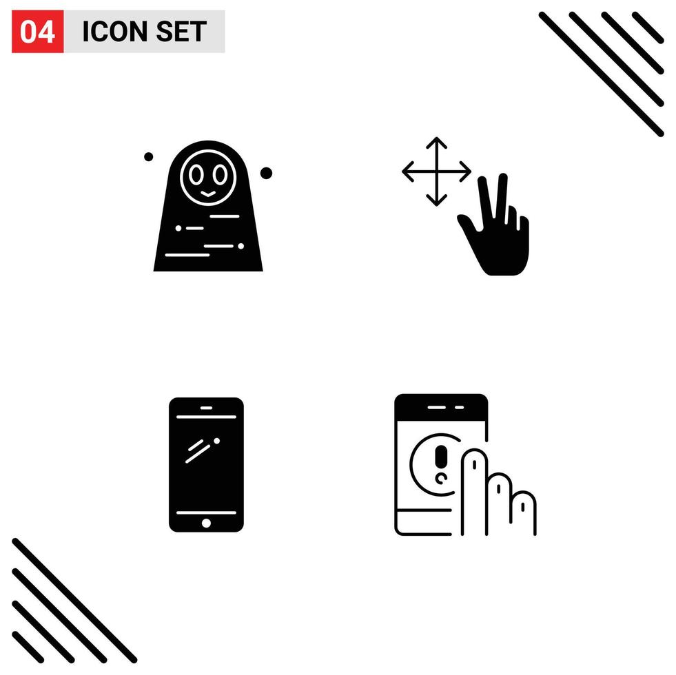 Group of 4 Solid Glyphs Signs and Symbols for dead woman mobile scary hold iphone Editable Vector Design Elements