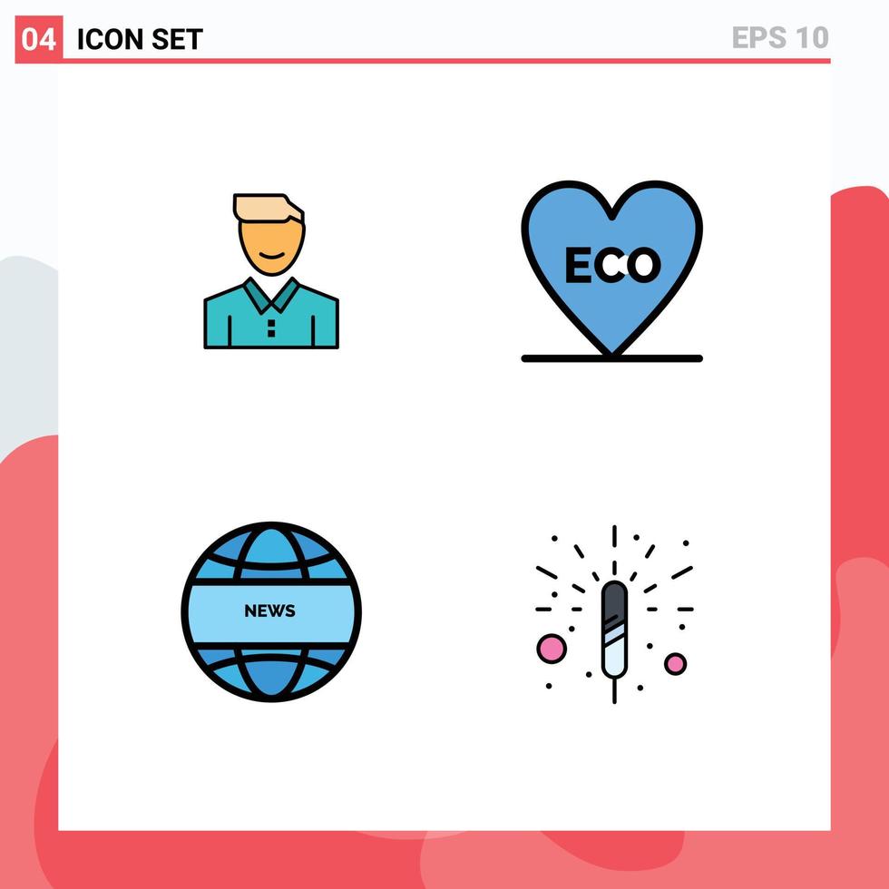 Pictogram Set of 4 Simple Filledline Flat Colors of avatar love happy user global communication Editable Vector Design Elements