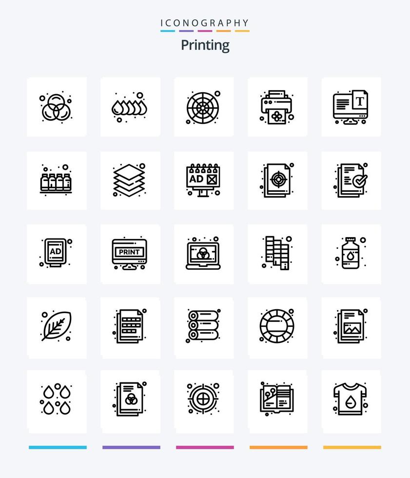 Creative Printing 25 OutLine icon pack  Such As font. text. color palette. screen. print vector