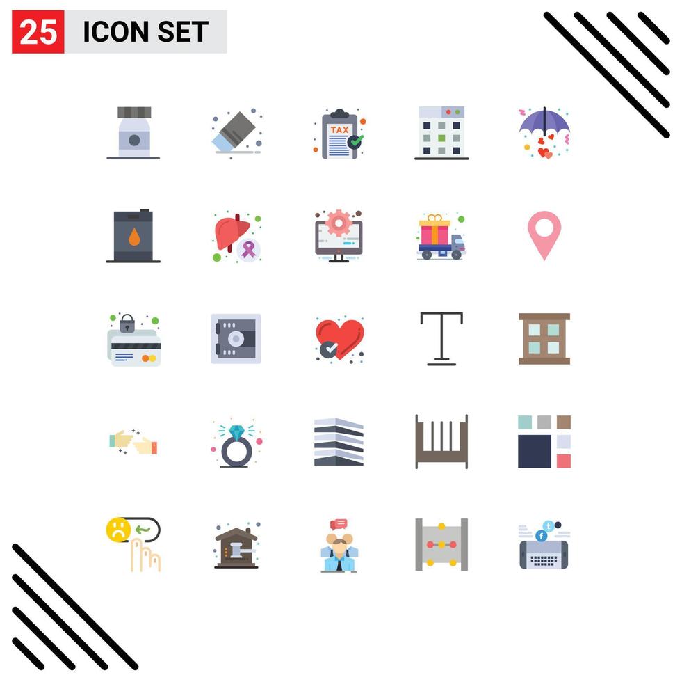 Mobile Interface Flat Color Set of 25 Pictograms of love technology excise gallery revenue Editable Vector Design Elements