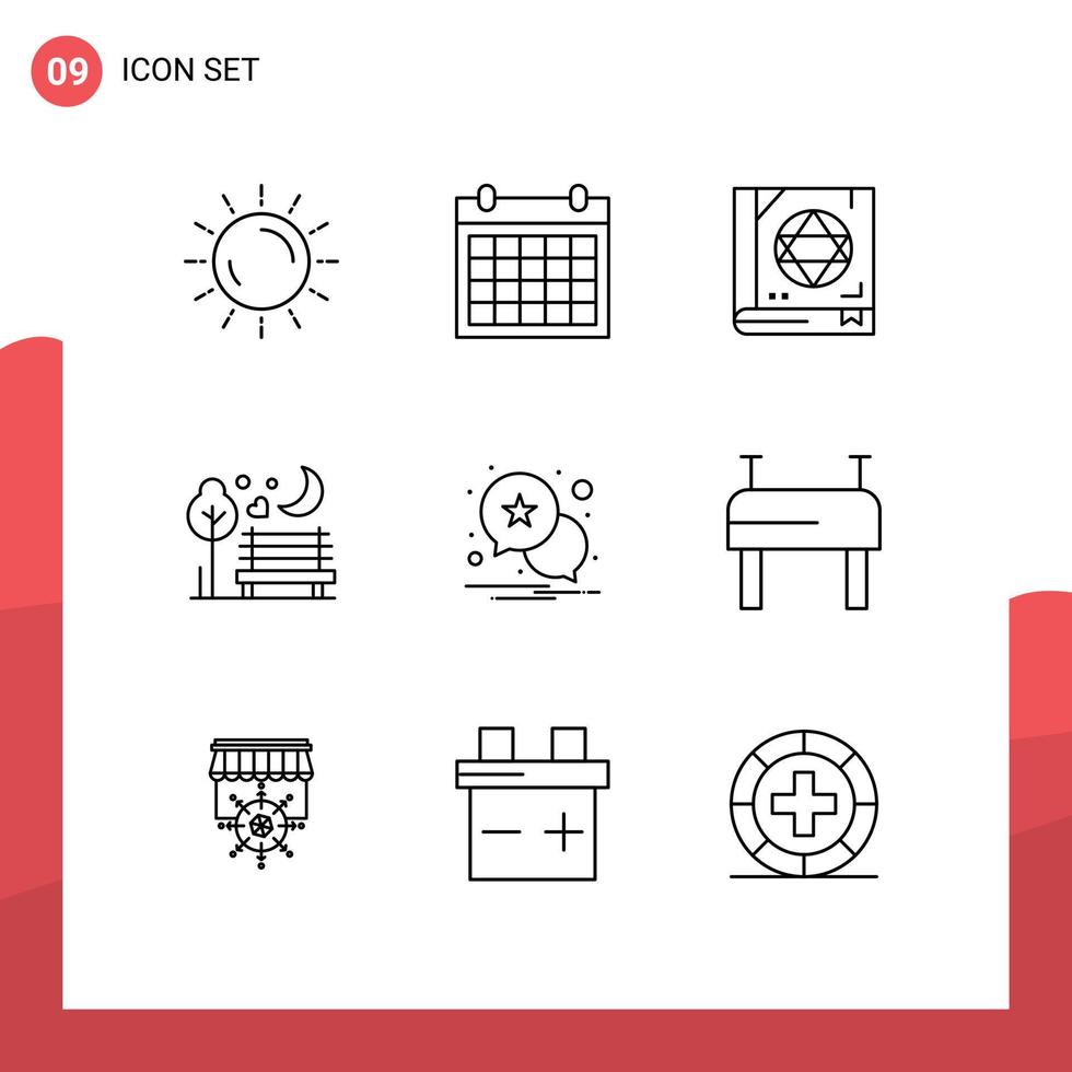 9 Universal Outlines Set for Web and Mobile Applications romantic moon contact us night magic Editable Vector Design Elements