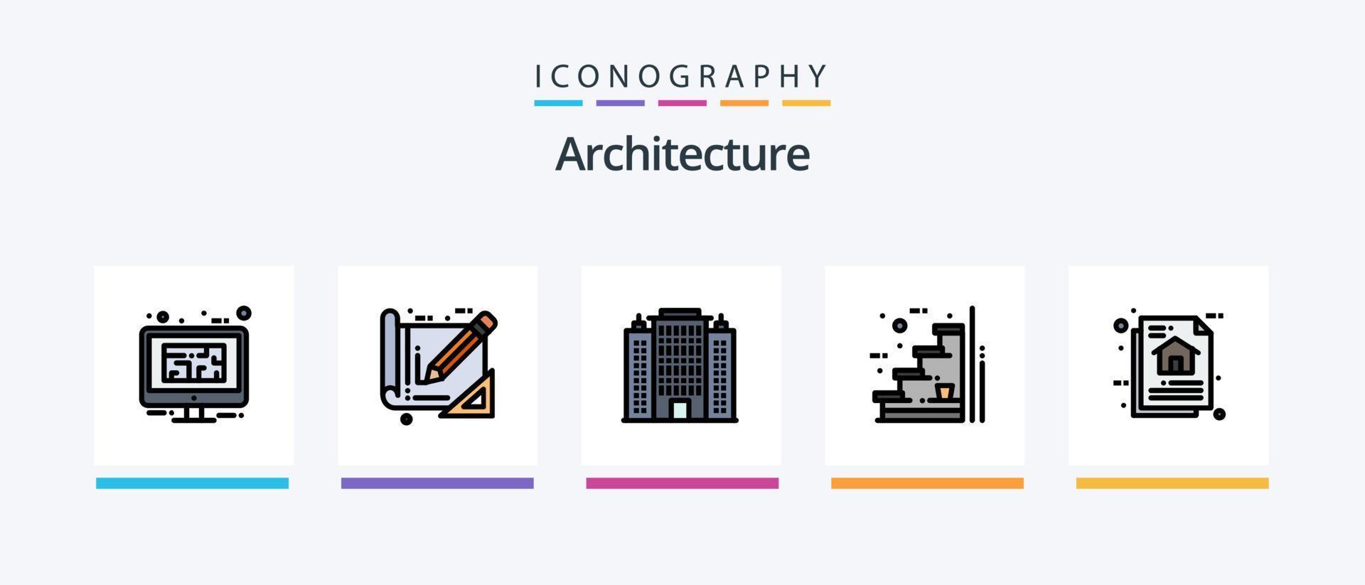 la línea de arquitectura llenó el paquete de 5 íconos que incluye el documento. plan. arquitectura. herramientas. documento. diseño de iconos creativos vector