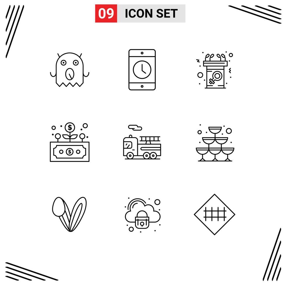 Set of 9 Commercial Outlines pack for bike finance announcement development speech Editable Vector Design Elements