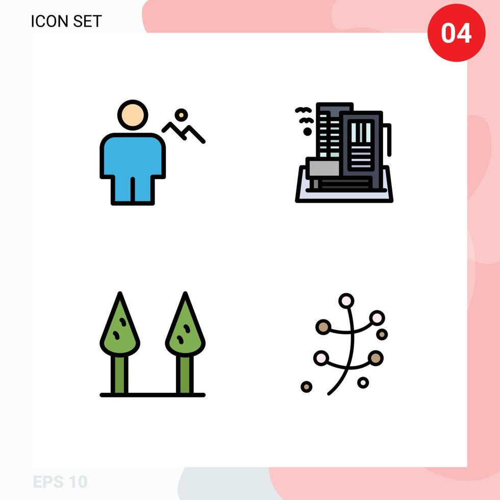 Mobile Interface Filledline Flat Color Set of 4 Pictograms of avatar appartment human building sparrowgrass Editable Vector Design Elements