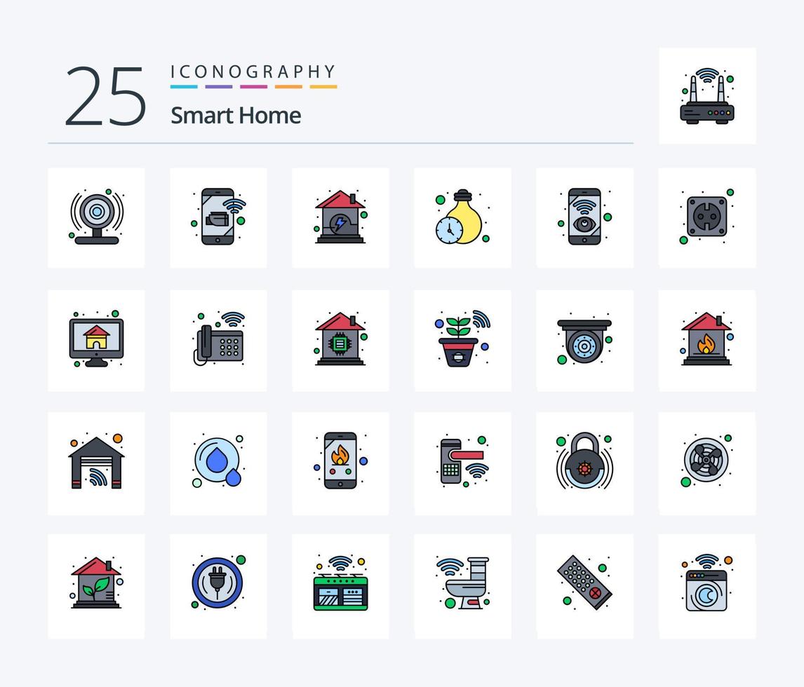 Smart Home 25 Line Filled icon pack including network. timers. energy. smart. home vector