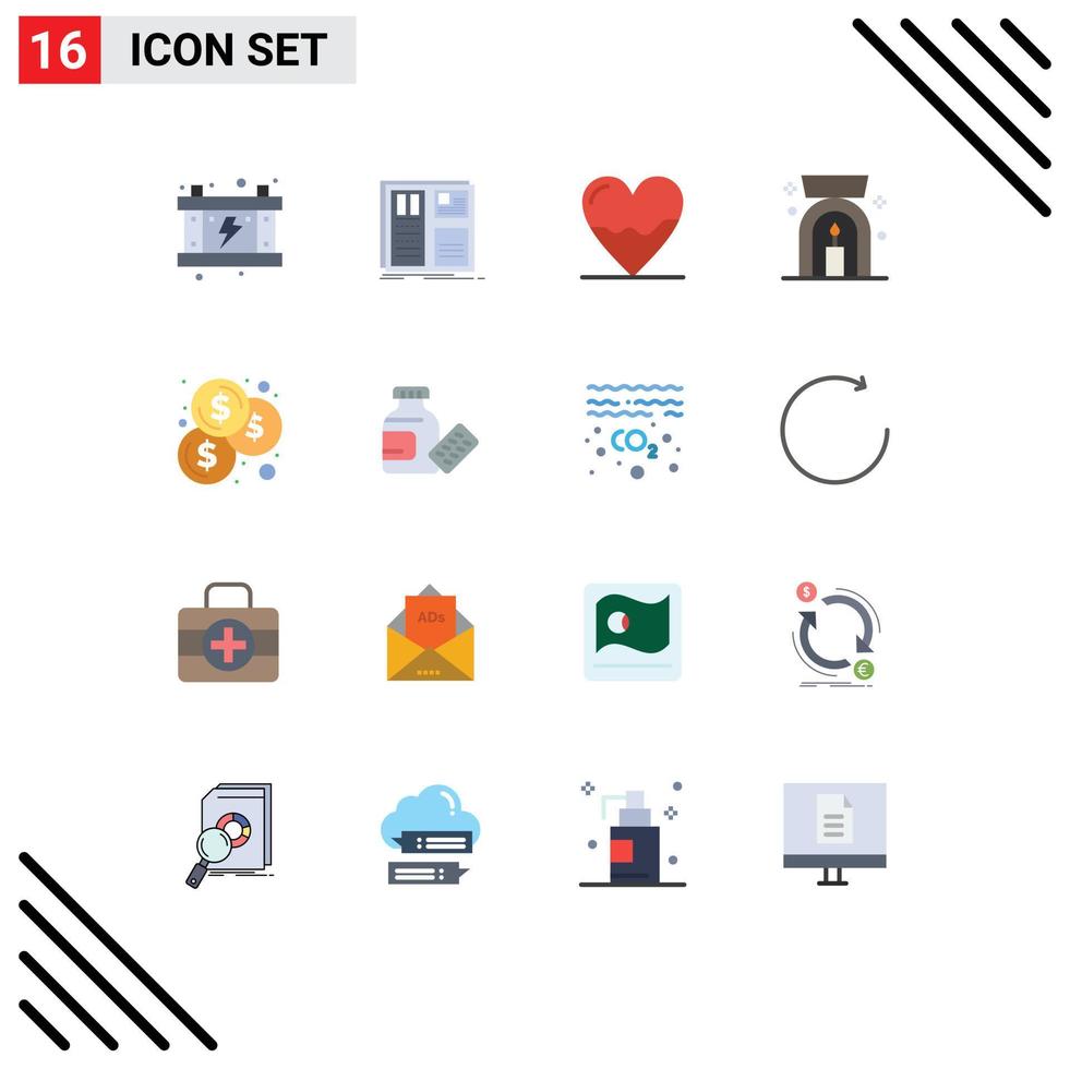 Mobile Interface Flat Color Set of 16 Pictograms of budget lamp ui aroma spa lamp hospital Editable Pack of Creative Vector Design Elements