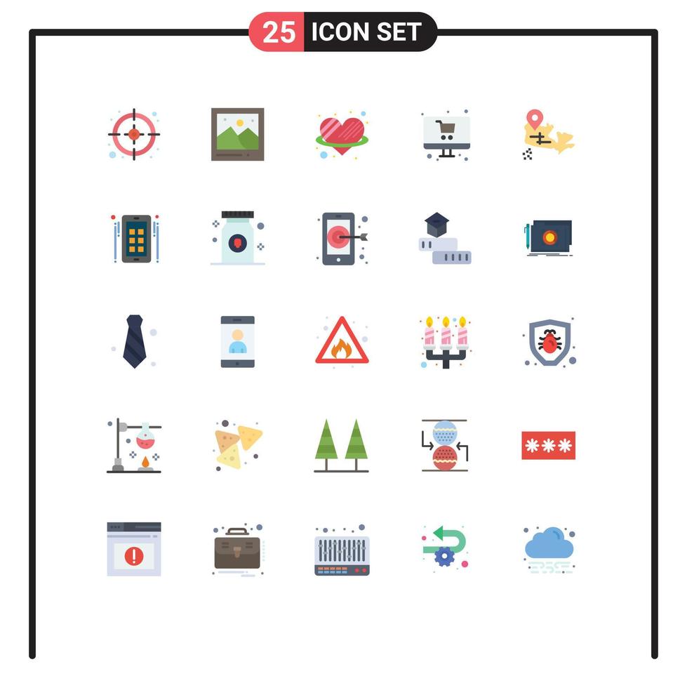 Modern Set of 25 Flat Colors Pictograph of location canada heart monitor shopping Editable Vector Design Elements