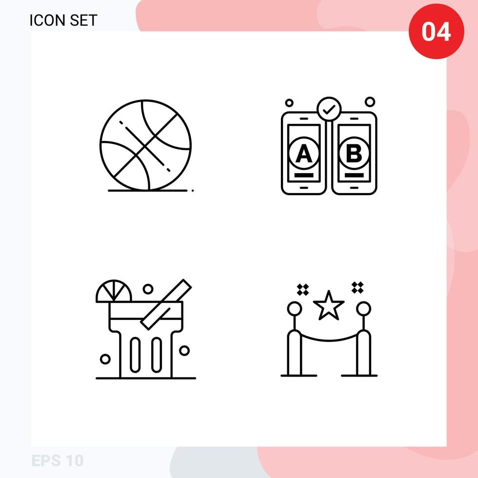 4 User Interface Line Pack of modern Signs and Symbols of backetball food usa mobile fence Editable Vector Design Elements