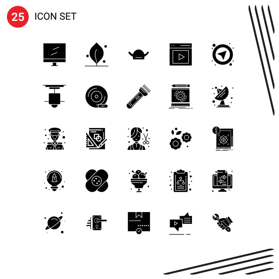 Mobile Interface Solid Glyph Set of 25 Pictograms of select interface day vide interface Editable Vector Design Elements
