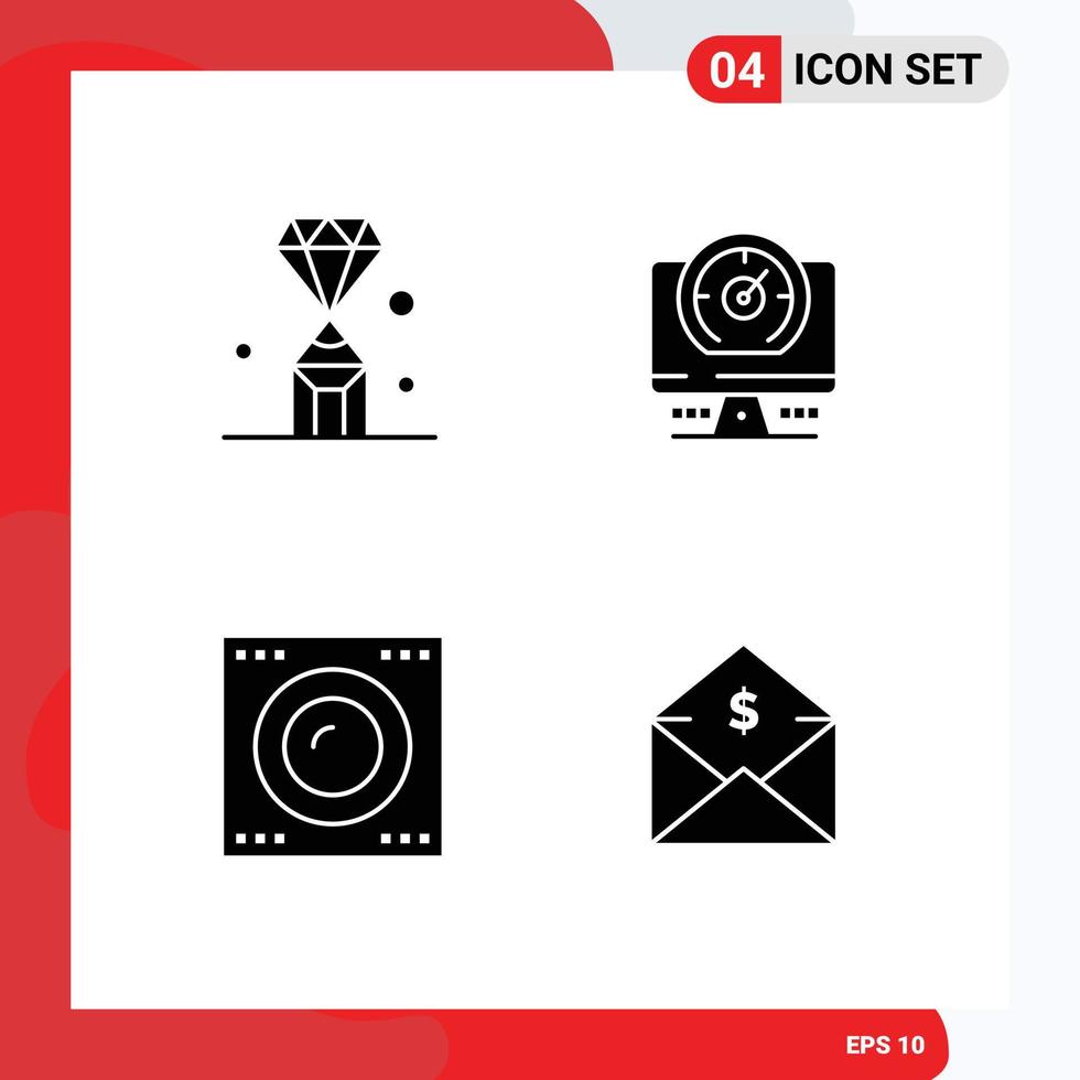 4 Thematic Vector Solid Glyphs and Editable Symbols of gems devices pen computer hard disk Editable Vector Design Elements