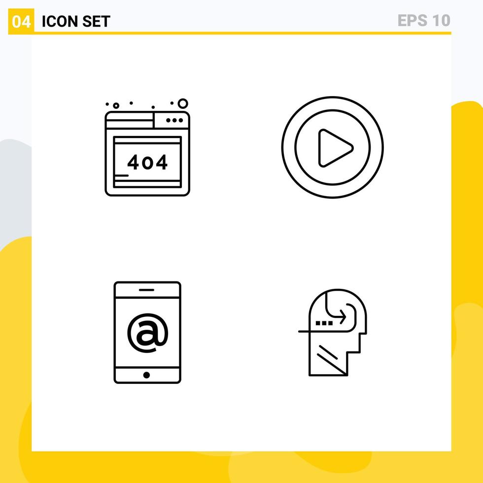 Universal Icon Symbols Group of 4 Modern Filledline Flat Colors of browser learning media mobile mind Editable Vector Design Elements