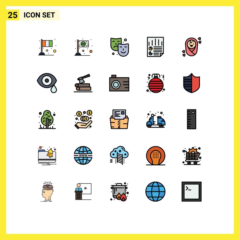 Universal Icon Symbols Group of 25 Modern Filled line Flat Colors of report document irish data arts Editable Vector Design Elements