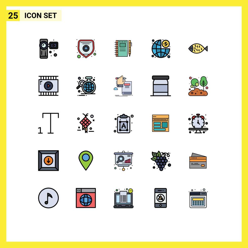Modern Set of 25 Filled line Flat Colors and symbols such as food dollar drawing management business Editable Vector Design Elements