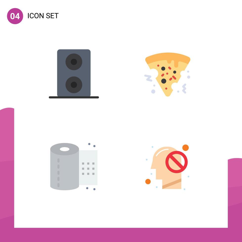 4 User Interface Flat Icon Pack of modern Signs and Symbols of speakers mind pizza toilet forbidden Editable Vector Design Elements