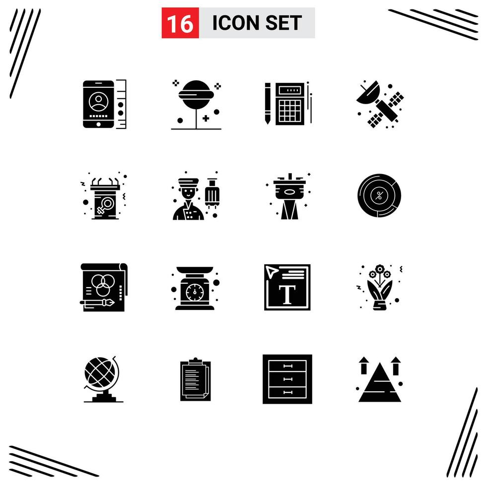 16 Universal Solid Glyphs Set for Web and Mobile Applications announcement satellite budget artificial math Editable Vector Design Elements
