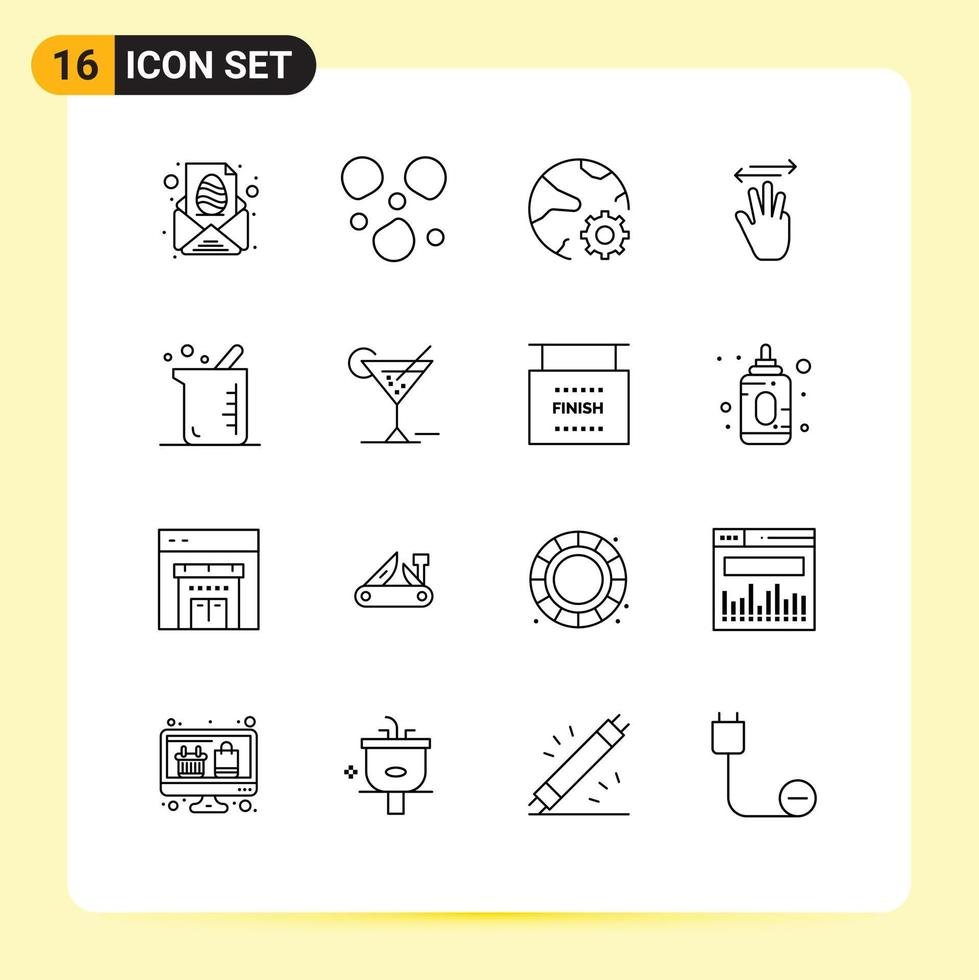Set of 16 Commercial Outlines pack for right up connect hand cursor online Editable Vector Design Elements