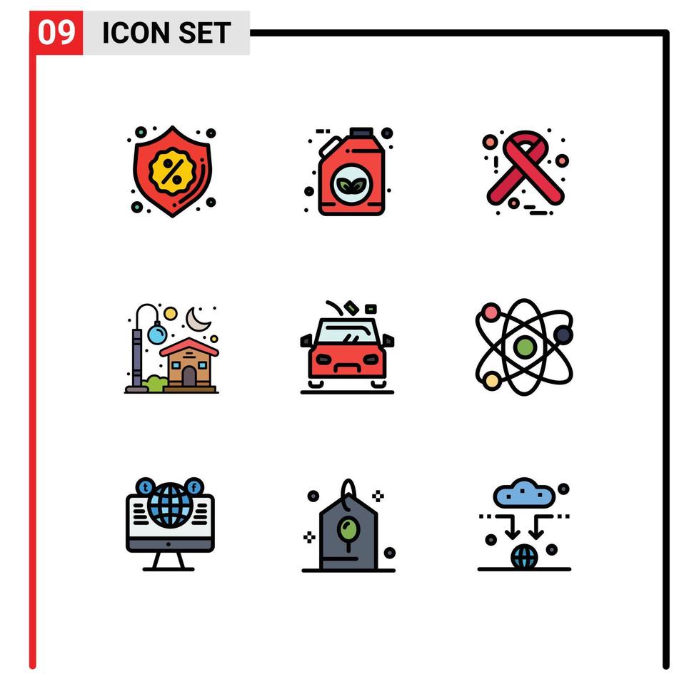 User Interface Pack of 9 Basic Filledline Flat Colors of danger moon hiv light home Editable Vector Design Elements