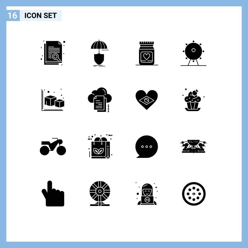 16 Thematic Vector Solid Glyphs and Editable Symbols of arrow park shield leisure wedding Editable Vector Design Elements