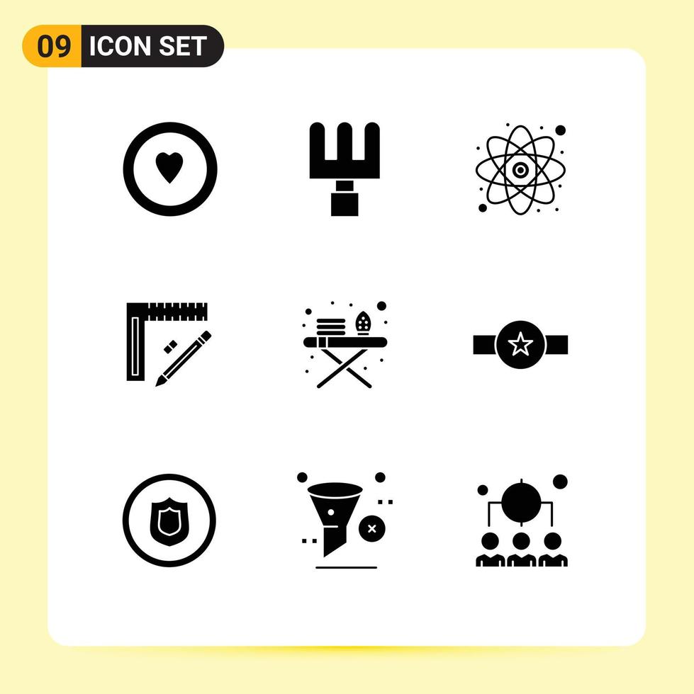 Universal Icon Symbols Group of 9 Modern Solid Glyphs of grade ironing stand study ironing board repair Editable Vector Design Elements