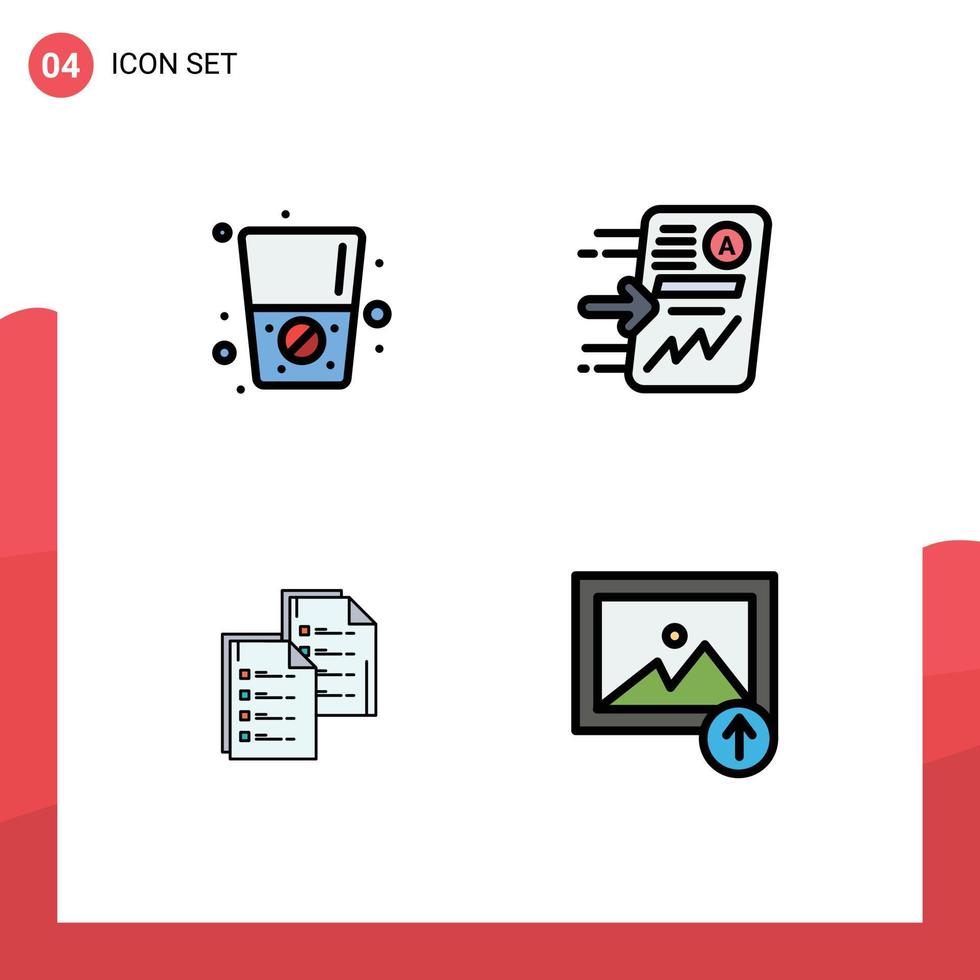 User Interface Pack of 4 Basic Filledline Flat Colors of diet analytics file progress copy Editable Vector Design Elements