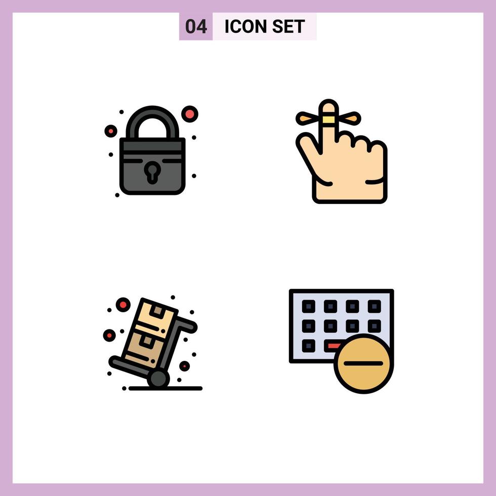Universal Icon Symbols Group of 4 Modern Filledline Flat Colors of closed shopping finger cyber monday computers Editable Vector Design Elements