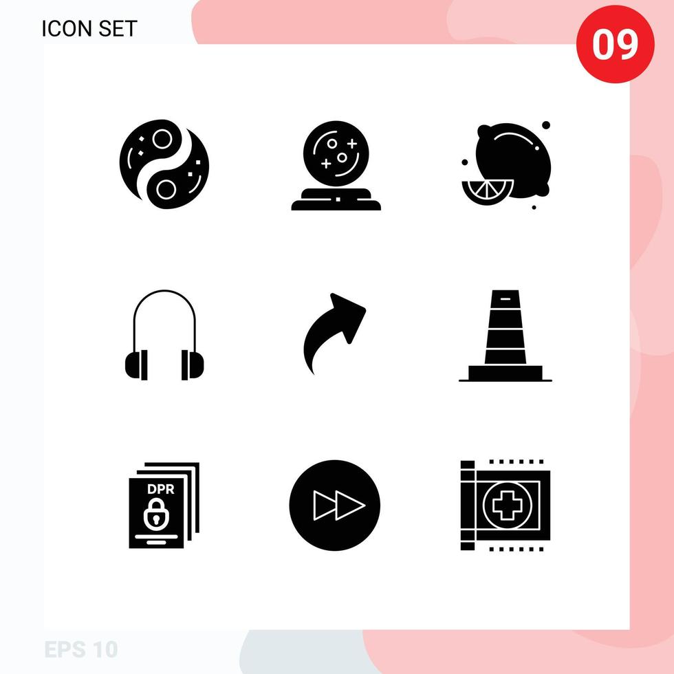 9 Solid Glyph concept for Websites Mobile and Apps up support spell headset lemon fruit Editable Vector Design Elements