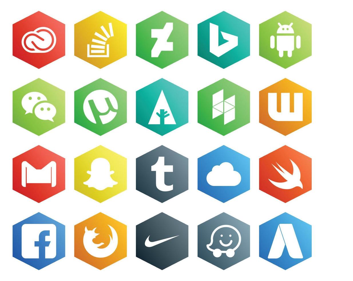 paquete de 20 íconos de redes sociales que incluye correo electrónico wattpad bing houzz utorrent vector
