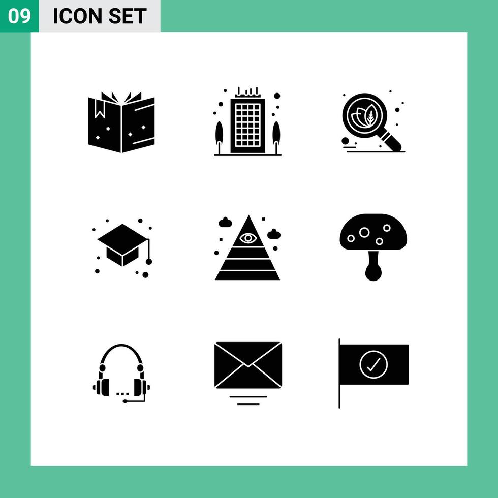 9 Creative Icons Modern Signs and Symbols of triangle illuminati search eye graduate cap Editable Vector Design Elements
