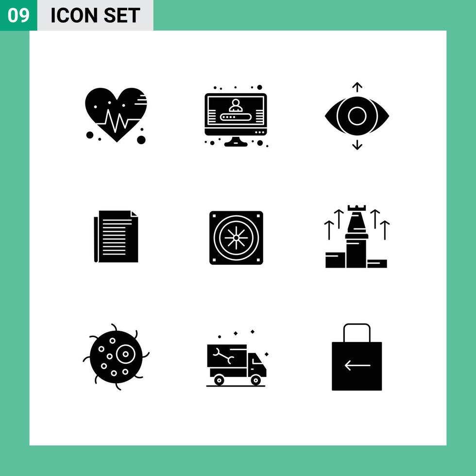 Group of 9 Solid Glyphs Signs and Symbols for up fan view cooling paper Editable Vector Design Elements