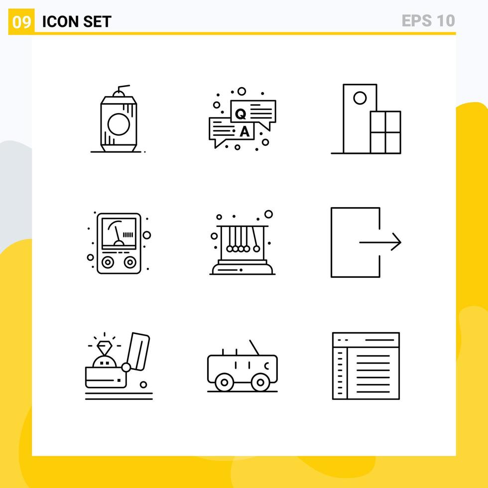 Pictogram Set of 9 Simple Outlines of pendulum voltmeter architecture meter structure Editable Vector Design Elements