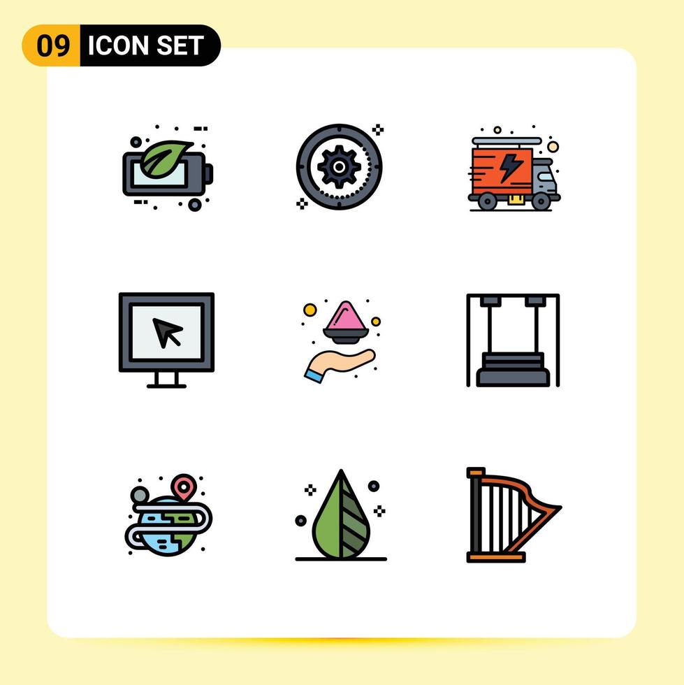 User Interface Pack of 9 Basic Filledline Flat Colors of color tv target smart entertainment Editable Vector Design Elements