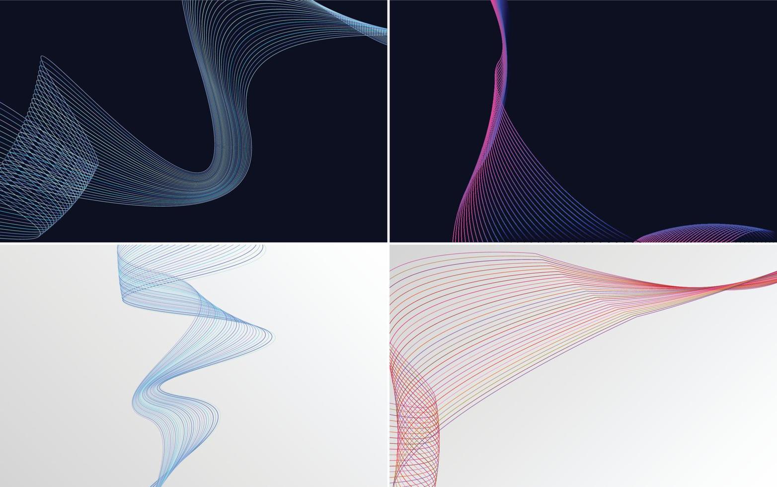Set of 4 geometric wave pattern background Abstract waving line vector