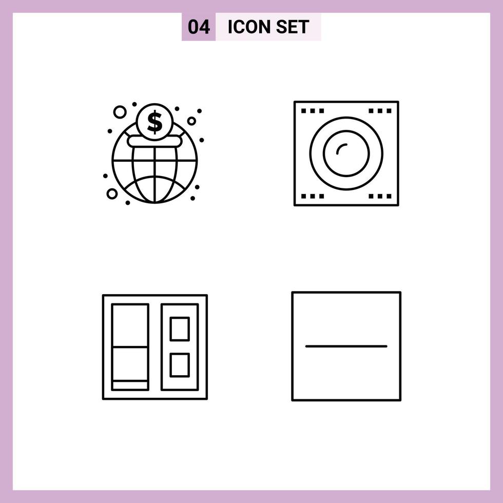 Group of 4 Modern Filledline Flat Colors Set for economy house finance hard disk close Editable Vector Design Elements