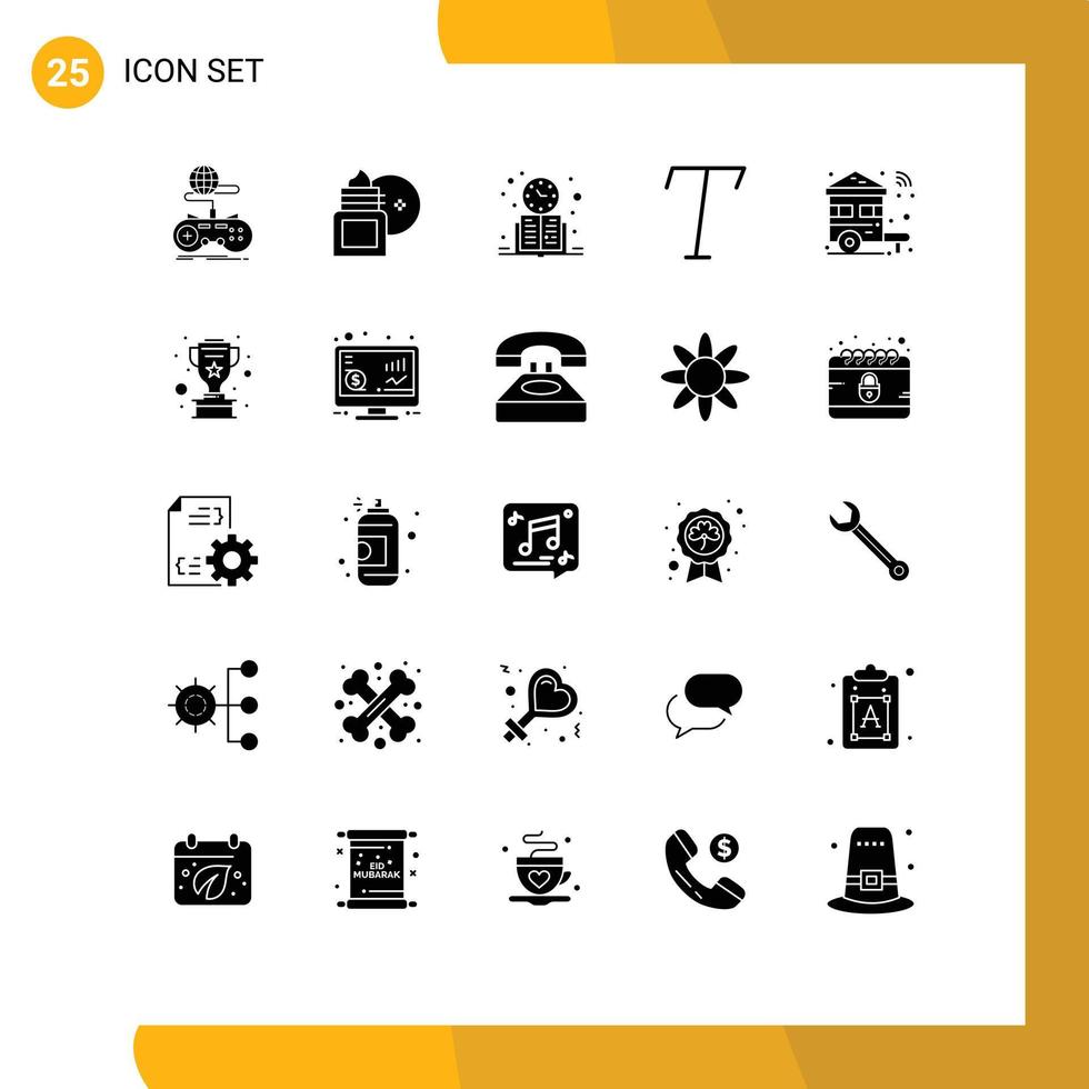 Modern Set of 25 Solid Glyphs and symbols such as home font moisturizer study time learning Editable Vector Design Elements