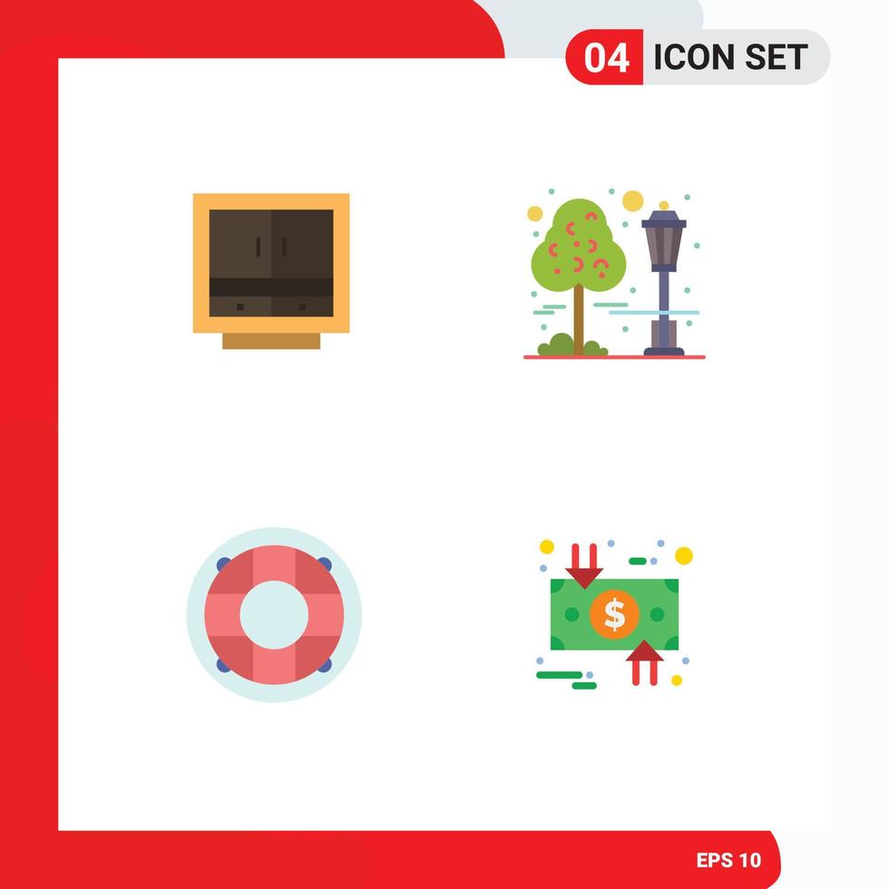 Set of 4 Commercial Flat Icons pack for cabinet cityscape files storage help Editable Vector Design Elements