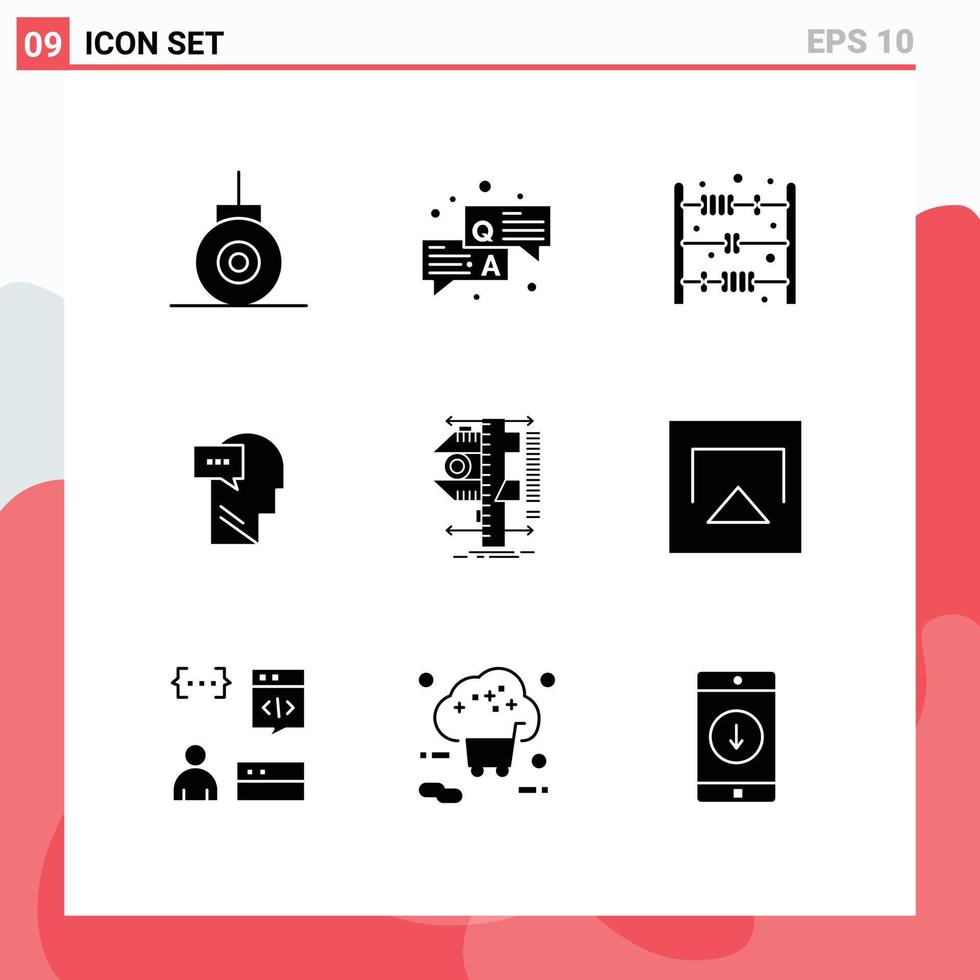 Set of 9 Commercial Solid Glyphs pack for physics caliper baby measure inner Editable Vector Design Elements