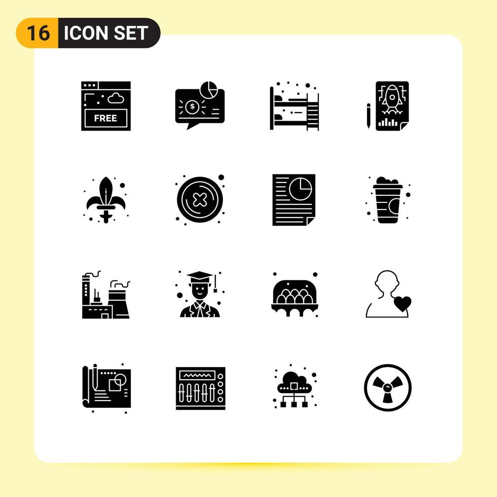 Pictogram Set of 16 Simple Solid Glyphs of game rocket payment pencle sleep Editable Vector Design Elements
