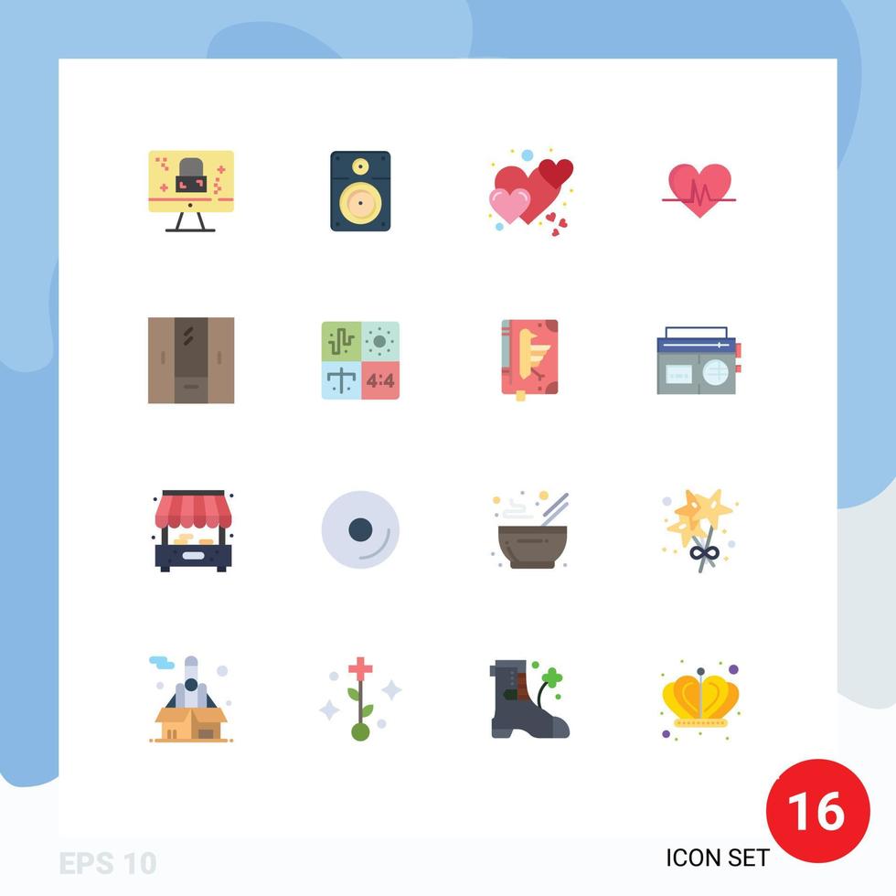 Pack of 16 Modern Flat Colors Signs and Symbols for Web Print Media such as cupboard pulse heart heartbeat ecg Editable Pack of Creative Vector Design Elements