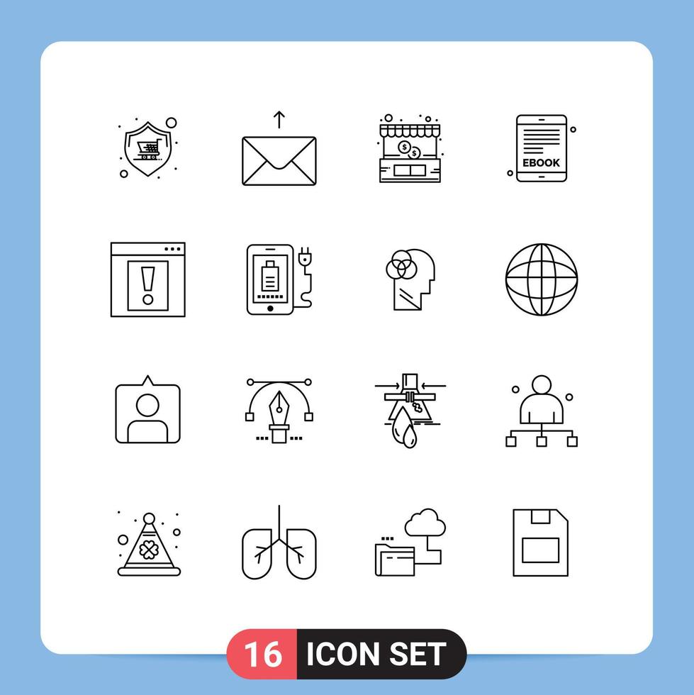 Outline Pack of 16 Universal Symbols of web contact buy internet book ebook Editable Vector Design Elements