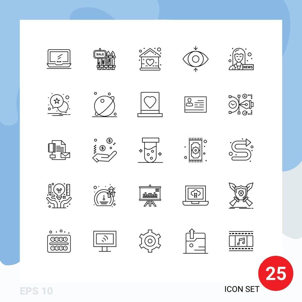 User Interface Pack of 25 Basic Lines of focus house sale home building Editable Vector Design Elements