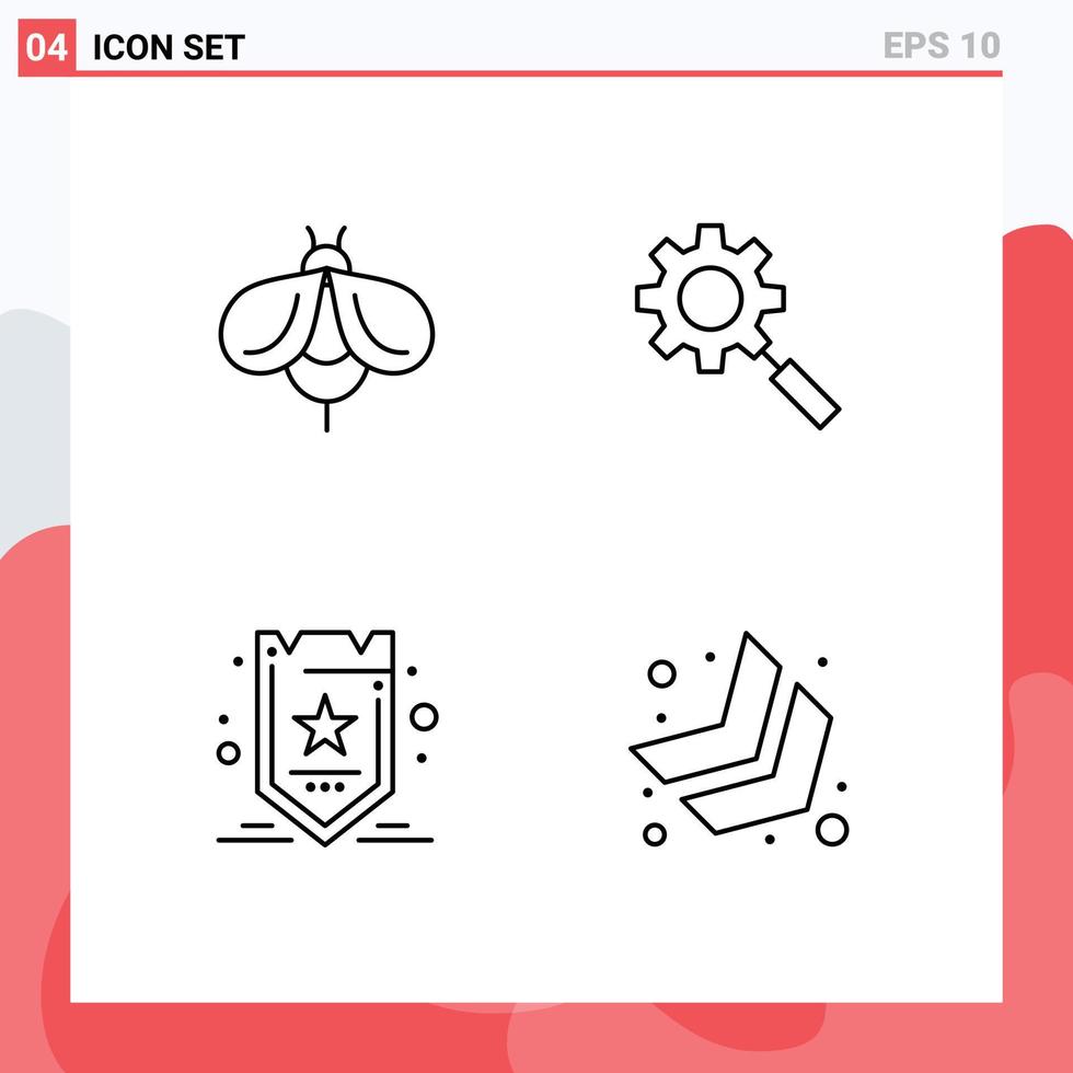 4 Line concept for Websites Mobile and Apps bee optimization bug gear tag Editable Vector Design Elements