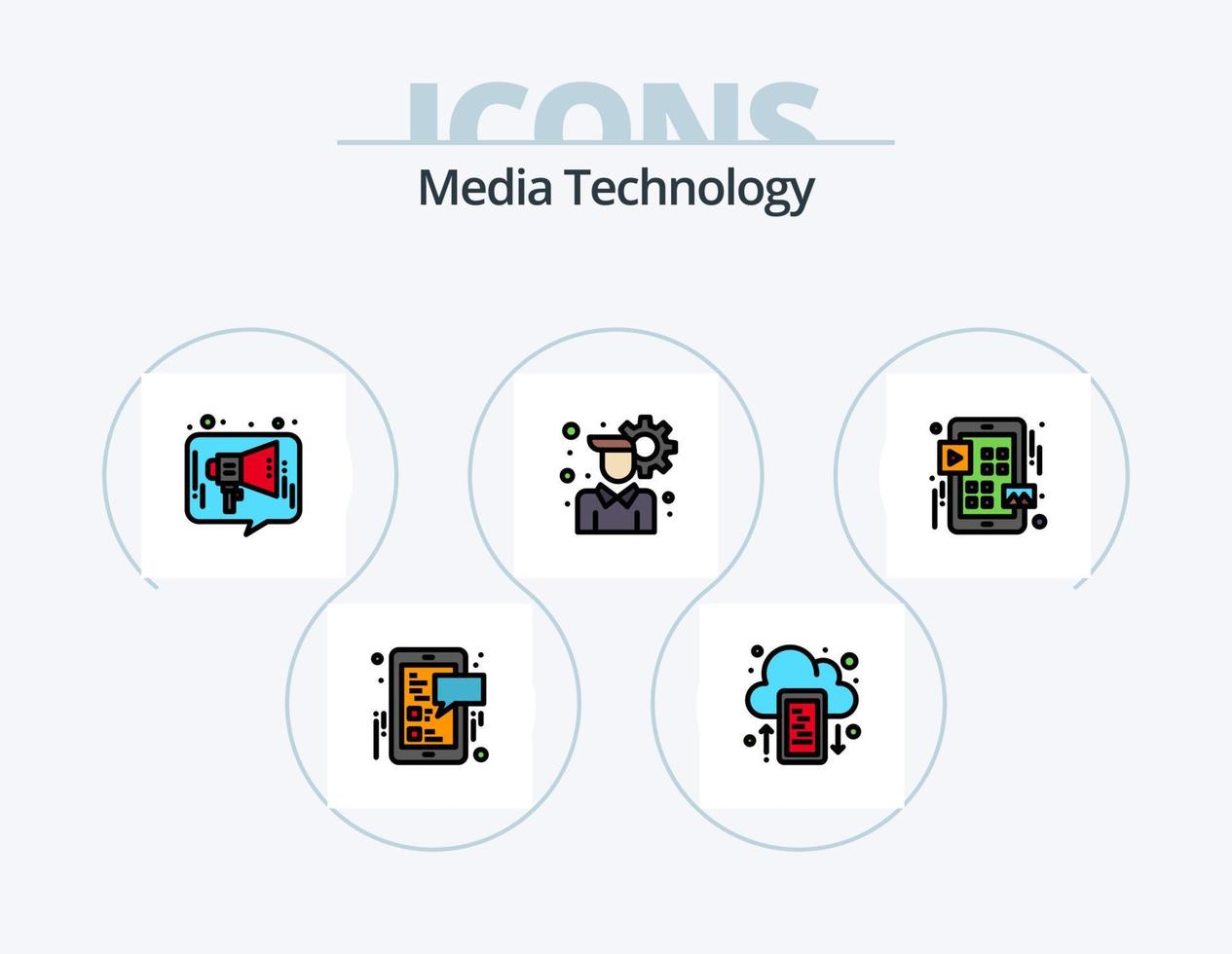 línea de tecnología de medios llena de icono paquete 5 diseño de icono. proteger. verificar. intercambio. confianza. medios de comunicación vector