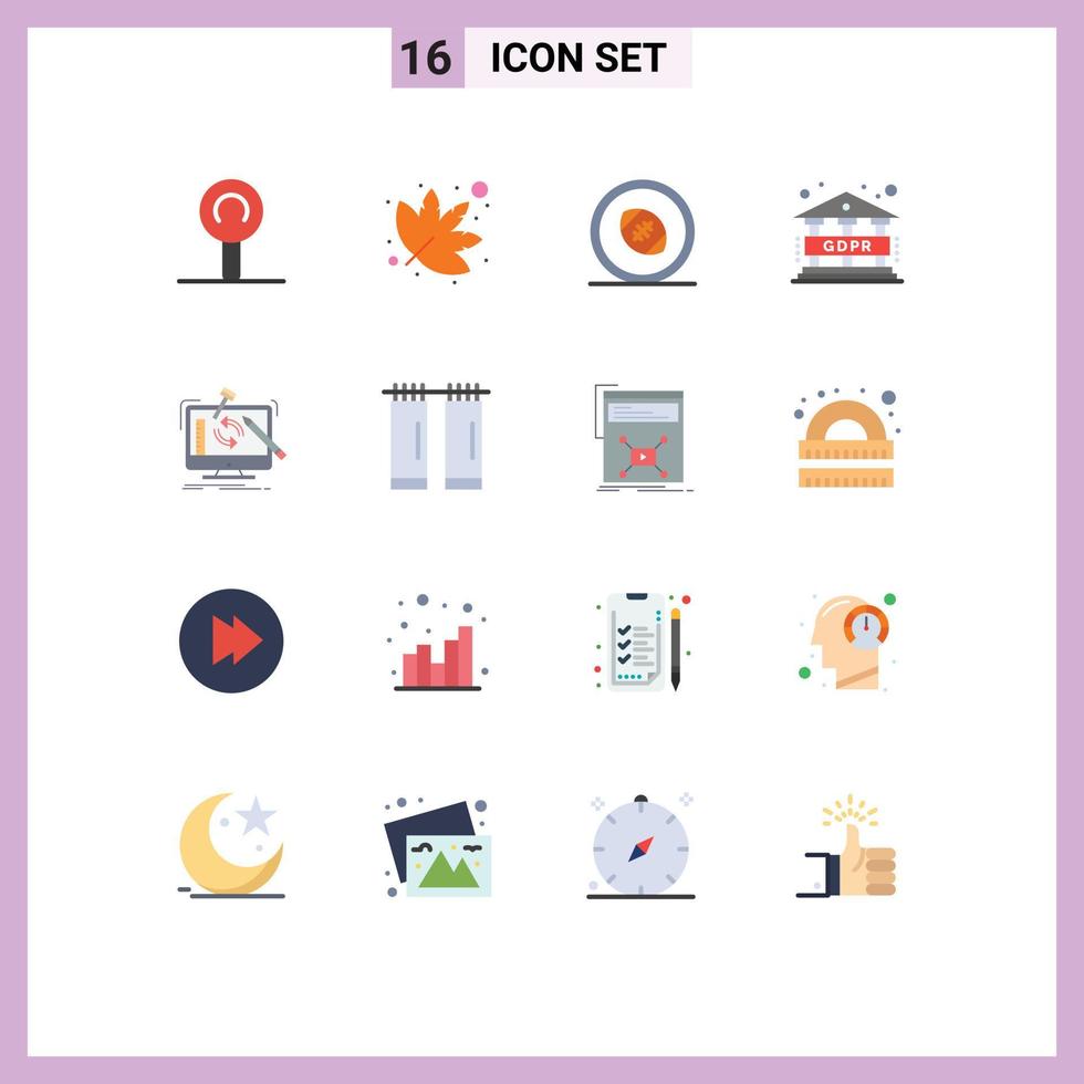 Set of 16 Vector Flat Colors on Grid for processing tools rugby posts project regulation Editable Pack of Creative Vector Design Elements