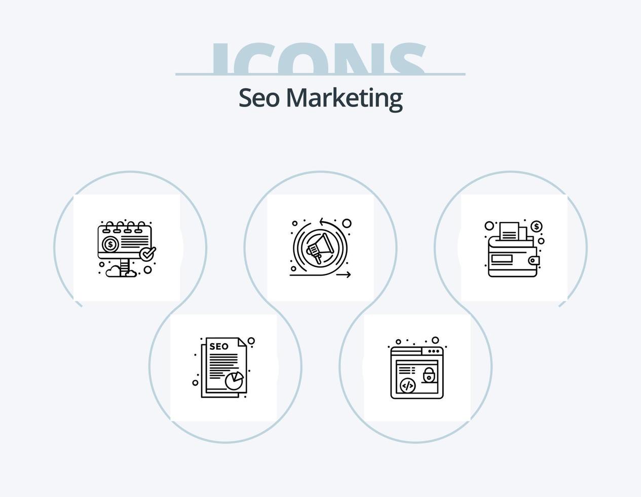 seo marketing line icon pack 5 diseño de iconos. . SEO SEO en línea. mejoramiento. web vector