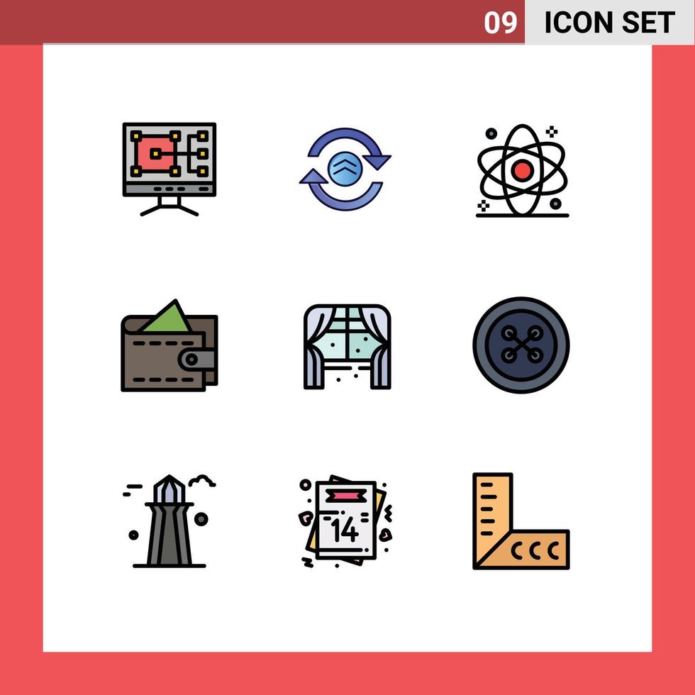 Modern Set of 9 Filledline Flat Colors and symbols such as living furniture diagnostic wallet cash Editable Vector Design Elements