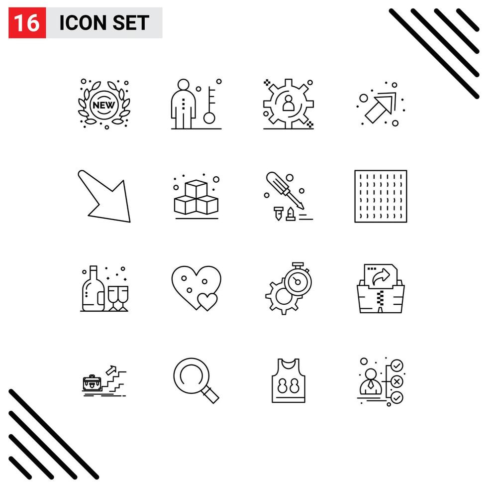 Outline Pack of 16 Universal Symbols of down right key up data management Editable Vector Design Elements