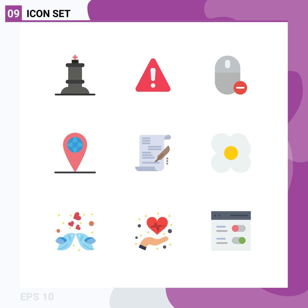 9 Universal Flat Colors Set for Web and Mobile Applications document agreement gadget location geo Editable Vector Design Elements