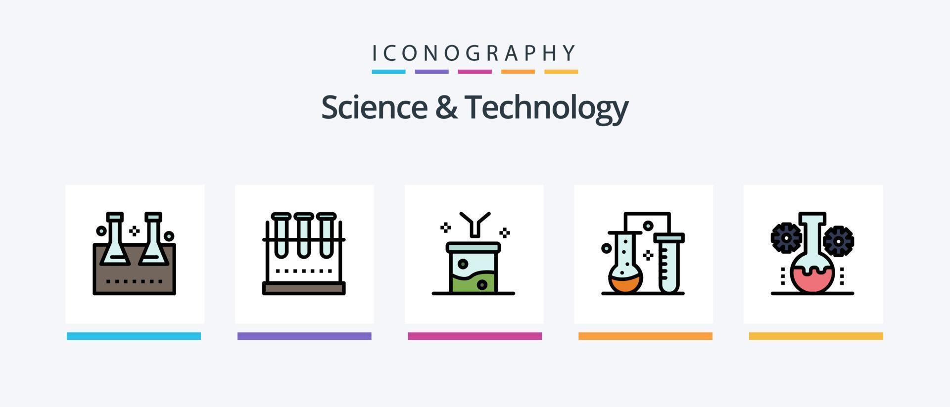 Science And Technology Line Filled 5 Icon Pack Including lab flask. chemical flask. nuclear fission. science portfolio. science education. Creative Icons Design vector