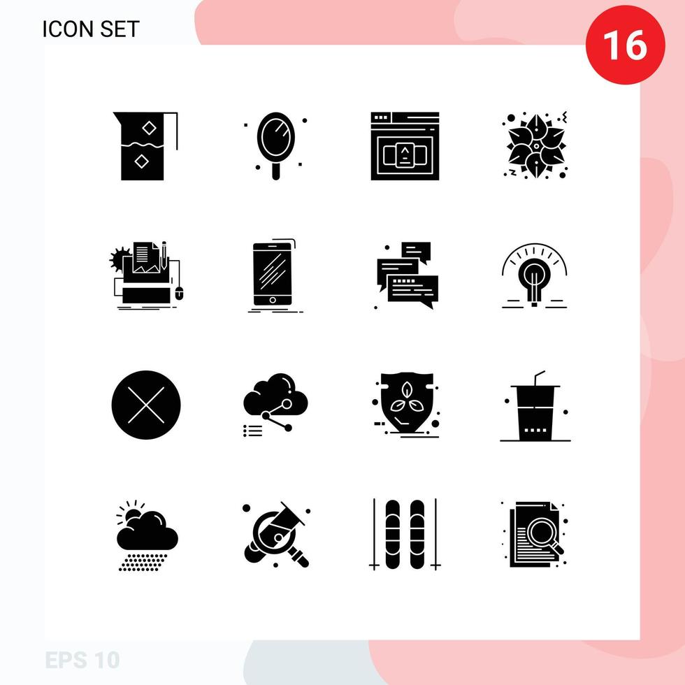 16 Universal Solid Glyphs Set for Web and Mobile Applications type writer poinsettia salon flower html Editable Vector Design Elements